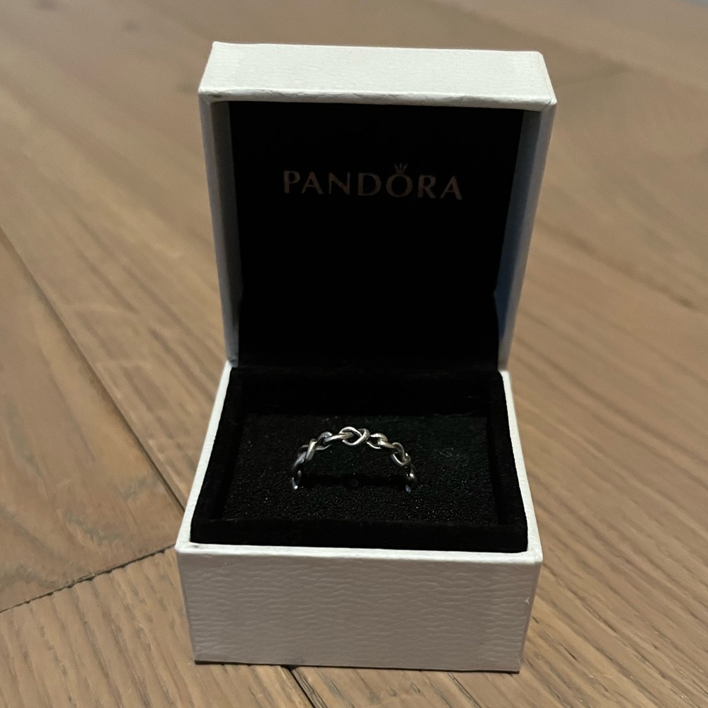 Pandora Silver Intricate Beaded Ring Size 6 - Picture 1 of 5